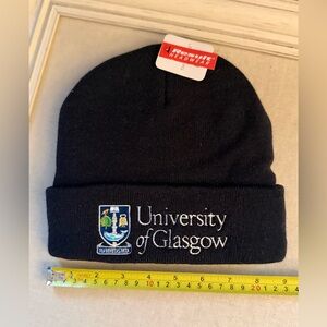 University of Glasgow embroidered wool beanie hat in black NWT